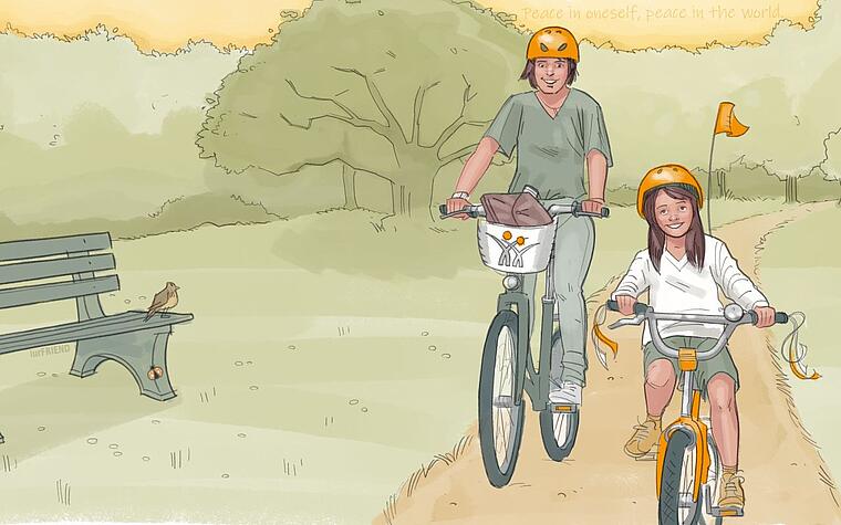 Frau Kind Fahren Fahrrad Im Park iurFRIEND® AG